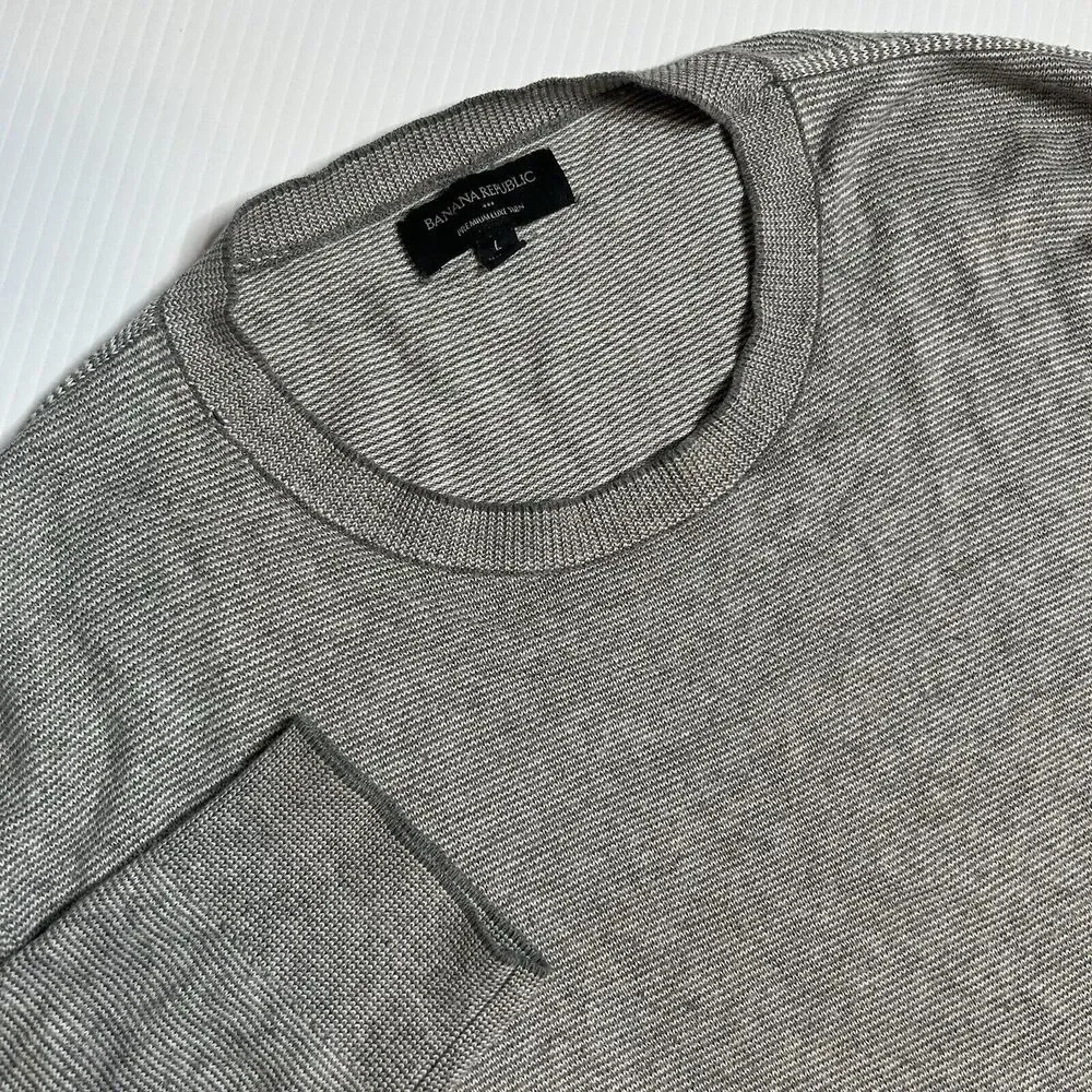 Banana Republic Men's Large Premium Luxe Yarn Gray Long Sleeve Sweater Crew Neck